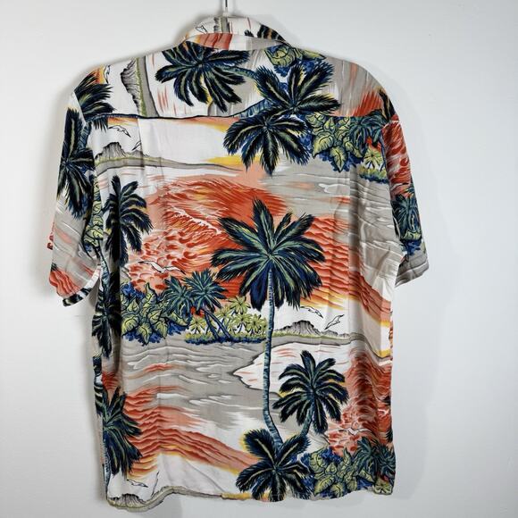 VTG 90’s PineappleConnections Men’s Hawaiian Shirt Rayon PalmTreeSunsetPrint Med - Picture 5 of 7